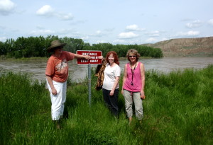 Teresa, Brenda & Luann next to S Saskatchewan River, in flood