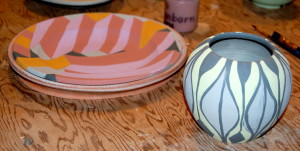 bone-dry pieces painted with underglazes