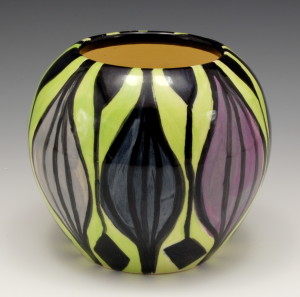 wheelthrown vase with underglazes