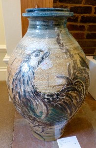Paul Jackson, saltglaze Cockerel Pot, 1400.