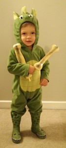 Caleb was a dinosaur for Hallowe'en.