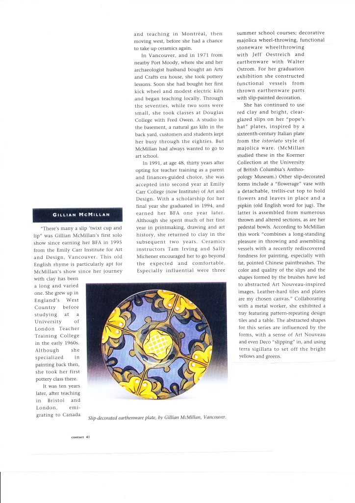 Gillian McMillan: in Contact magazine 1996