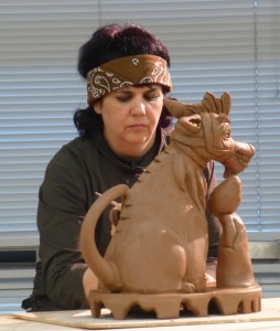 Kathleen completes her sculpture