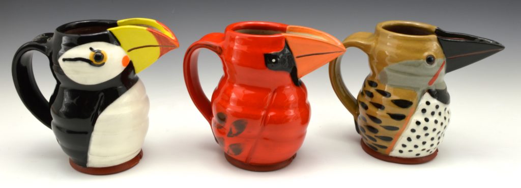 l to r. Puffin, Cardinal & Flicker jugbirds